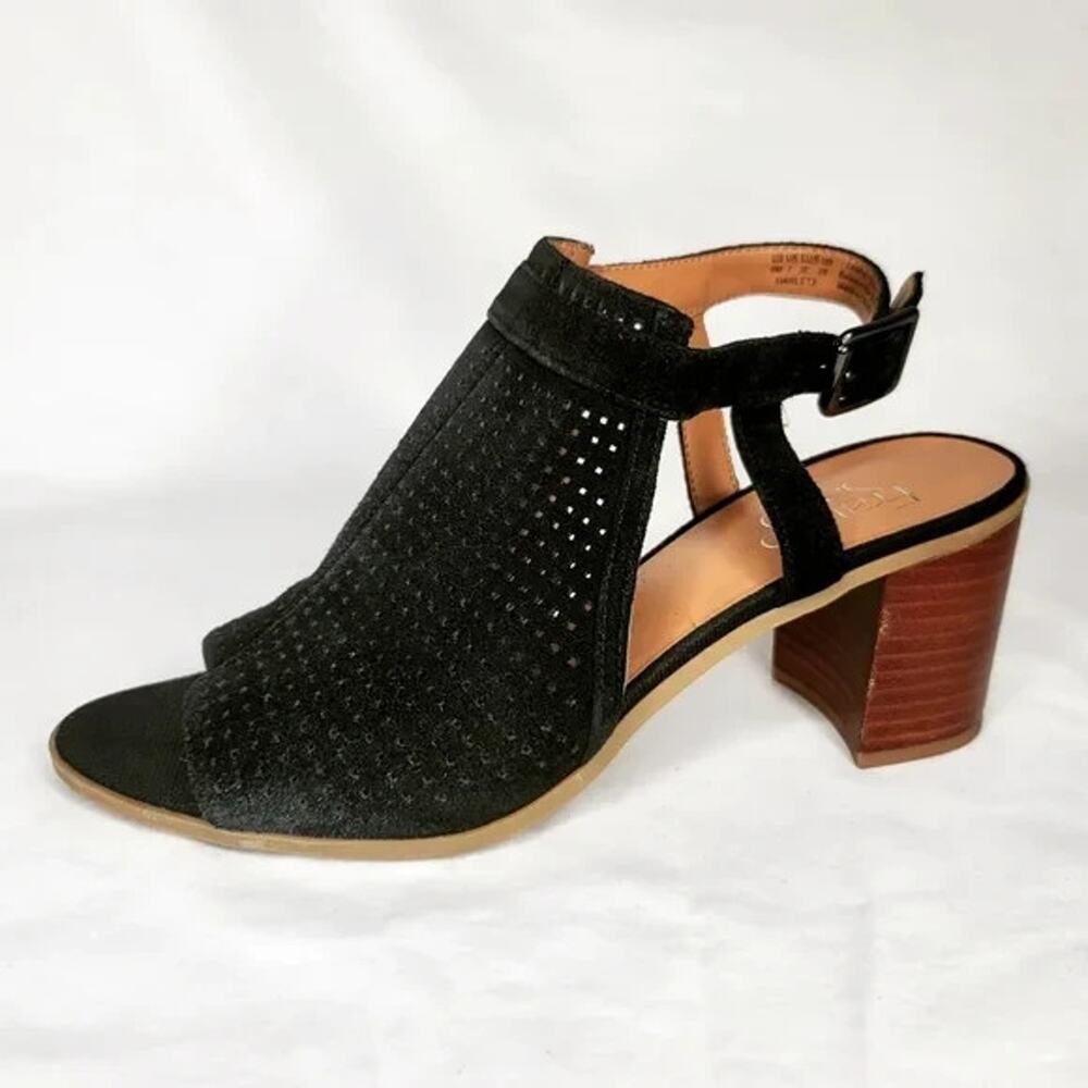 Franco Sarto Womens Harlet 2 Perforated Leather Block‎ Heel Sandals US Size 6.5